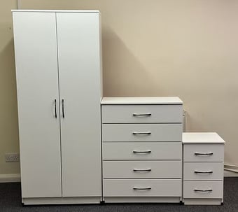 METRO (WHITE ) WARDROBE CHEST & BEDSIDE - FULLY ASSEMBLED