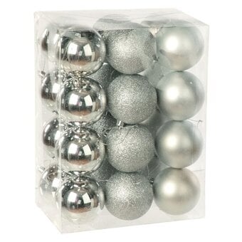 Festive Silver Shatterproof Christmas Tree Baubles - Pack of 24