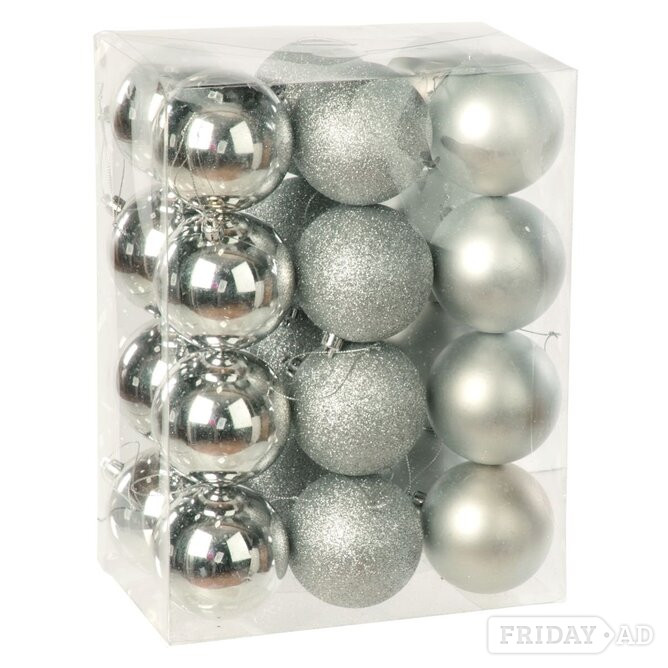 Festive Silver Shatterproof Christmas Tree Baubles - Pack of 24 in Pevensey