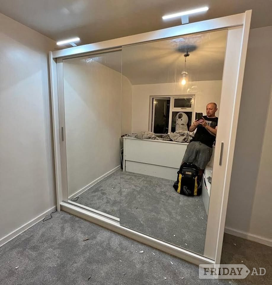 203cm white wardrobe ¬ 2 sliding door full mirror wardrobe 