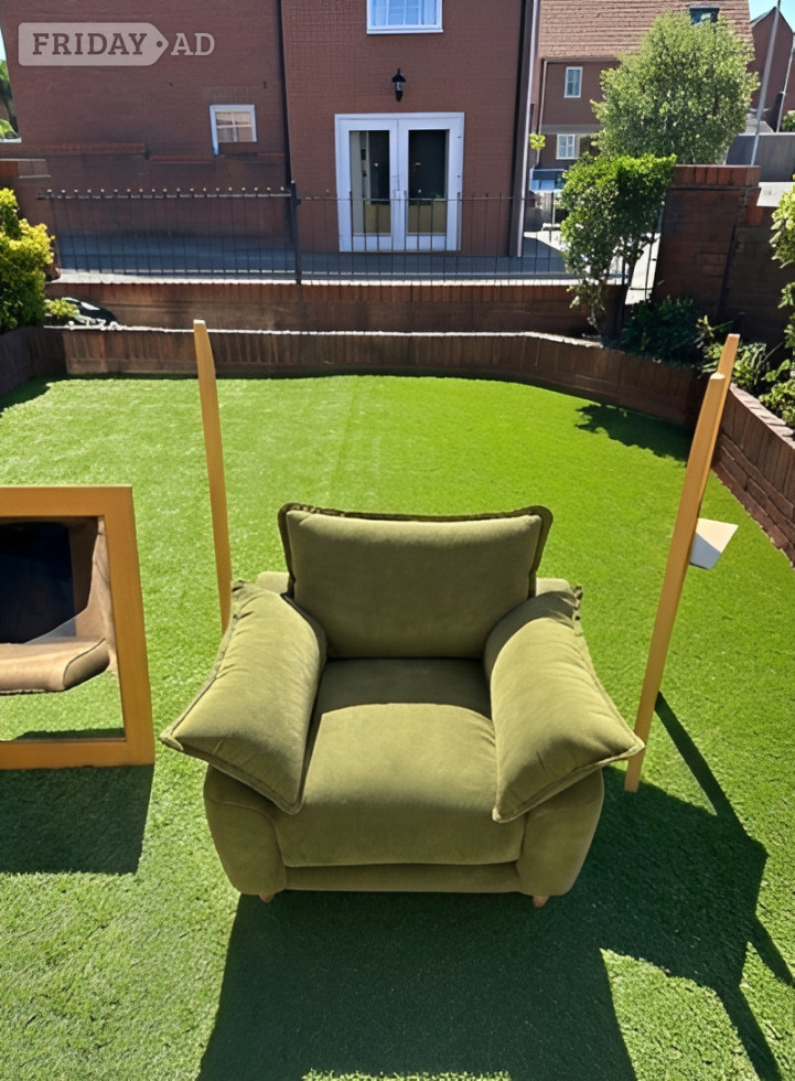  Snuggler Olive Green Velvet Armchair/Loveseat, Modern Comfy Chai - Furniture