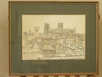 Framed print of York Minster scene from original drawing
