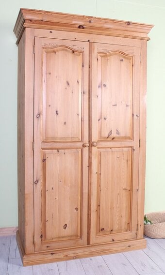 UK Delivery - Waxed Pine Farmhouse Wardrobe 2 Hanging Rails