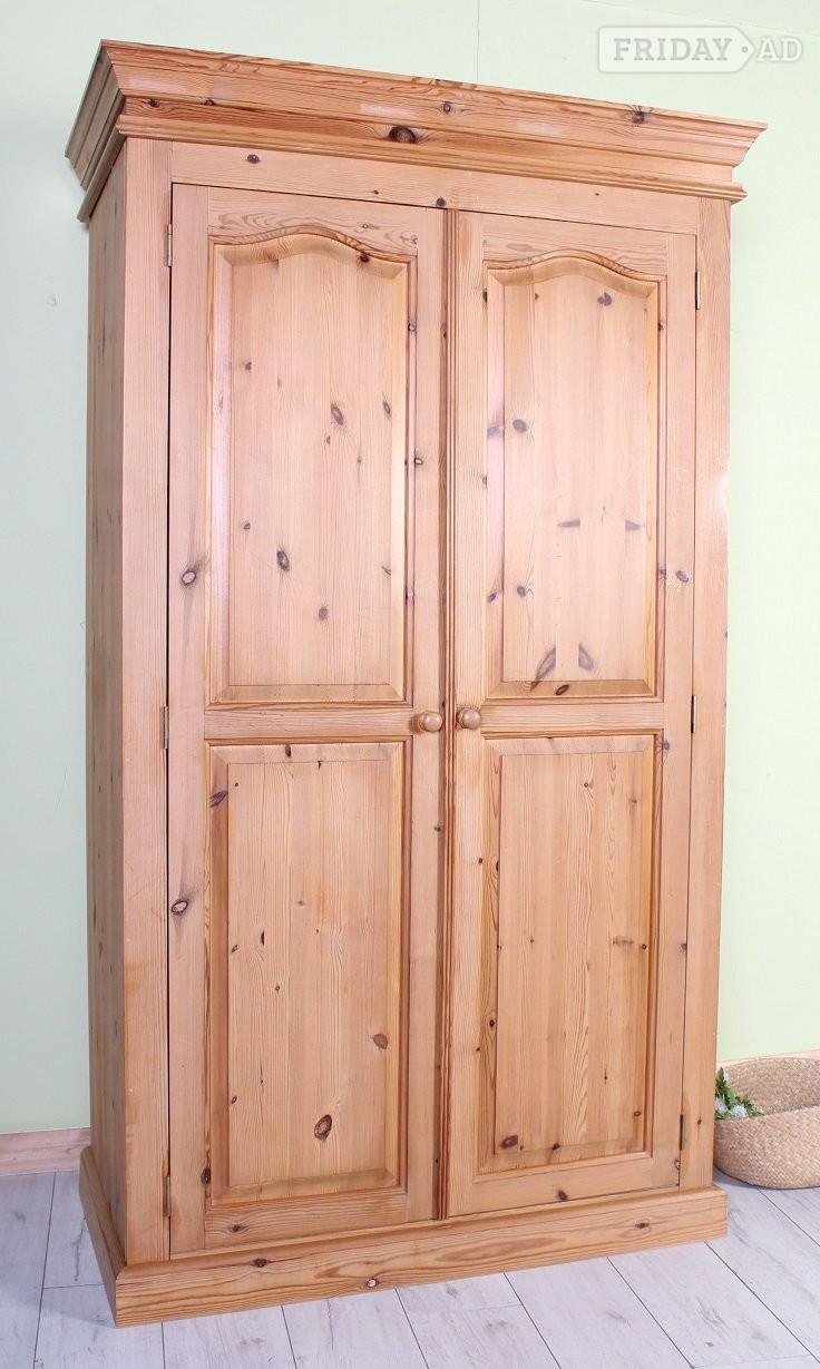 UK Delivery - Waxed Pine Farmhouse Wardrobe 2 Hanging Rails in Hailsham