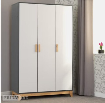 Cleveland 3 Door Wardrobe Bedroom Set - White/Grey Metal Effect