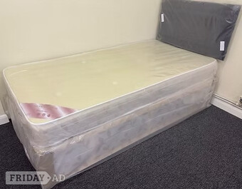 SINGLE WINCHESTER DIVAN BASE AND 7 INCH LIGHTLY QUILTED MATTRESS