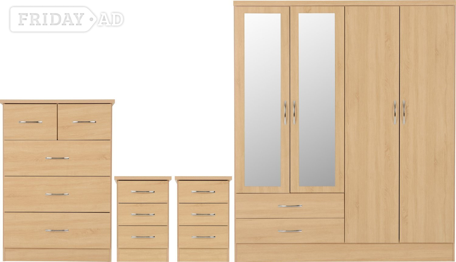 NEVADA 4 DOOR 2 DRAWER MIRRORED WARDROBE BEDROOM SET SONOMA OAK  in Rotherham
