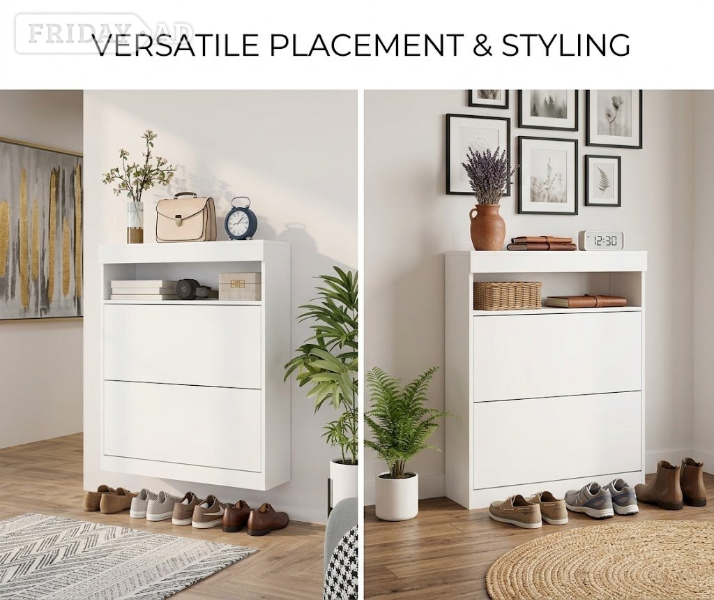 Shoe Cabinet Wall Mounted/ Freestanding High Gloss |2 Flip Drawer - Furniture in Peterborough
