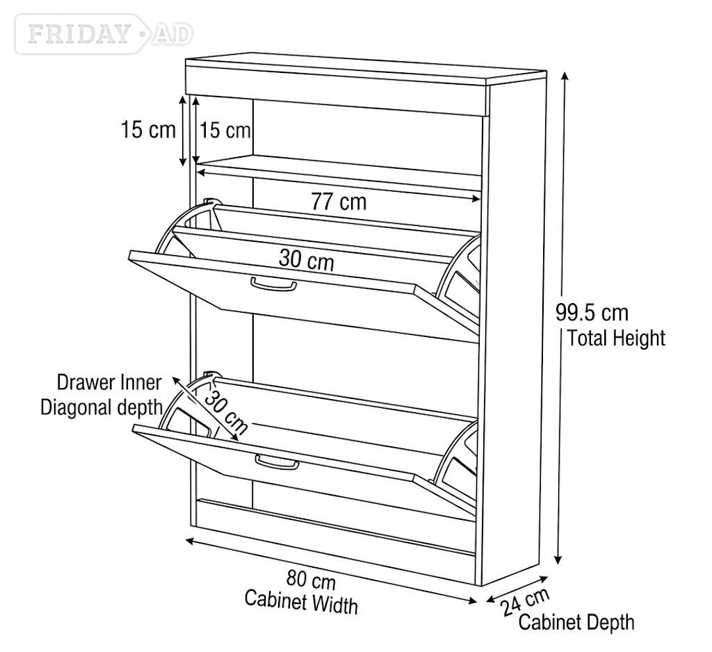 Shoe Cabinet Wall Mounted/ Freestanding High Gloss |2 Flip Drawer - Furniture
