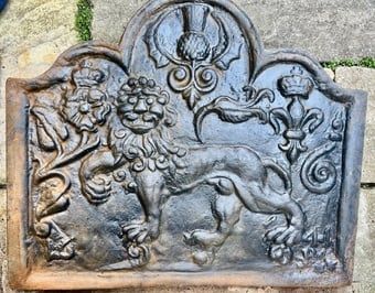 Antique English Cast Iron Fire Back 1641 & Marked MI  