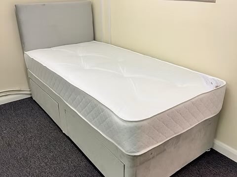 SINGLE DIVAN BASE 9 INCH APOLLO SEMI ORTHO MAT & HEADBOARD 