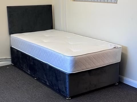 SINGLE DIVAN BASE 9 INCH APOLLO SEMI ORTHO MAT & HEADBOARD  - Furniture in Rotherham