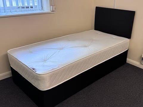 SINGLE DIVAN BASE 9 INCH APOLLO SEMI ORTHO MAT & HEADBOARD  - Furniture