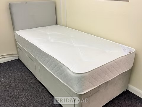 SINGLE DIVAN BASE 9 INCH APOLLO SEMI ORTHO MAT & HEADBOARD 