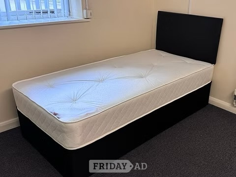 SINGLE DIVAN BASE 9 INCH APOLLO SEMI ORTHO MAT & HEADBOARD  - Furniture