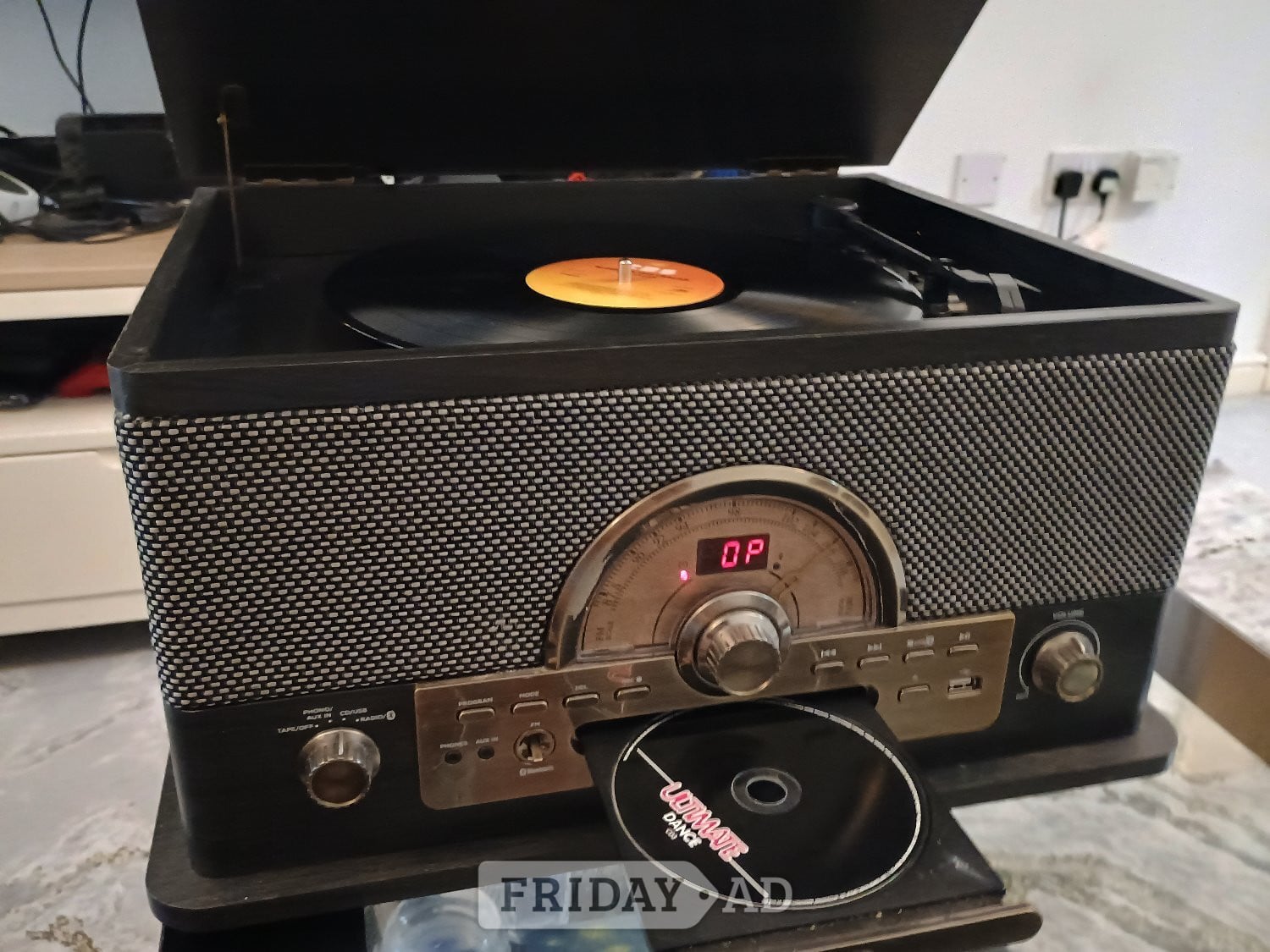ION Black Turntable Record Player with Bluetooth, CD Player, USB 