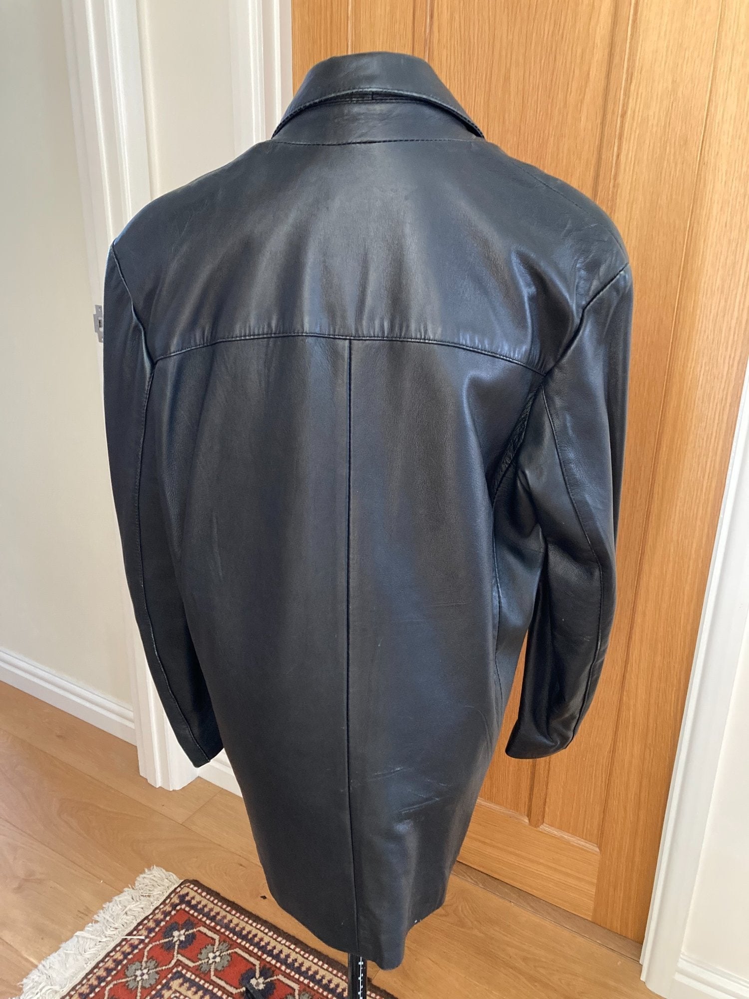 Black Real Leather 3 Button Blazer Style Jacket.