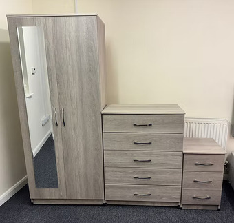 METRO (SILVER ) MIRROR WARDROBE CHEST & BEDSIDE - FULLY ASSEMBLED