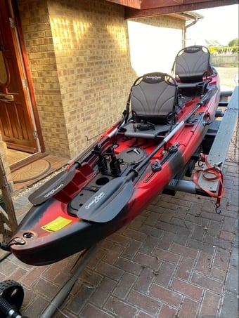 Double fishing kayak with trailer