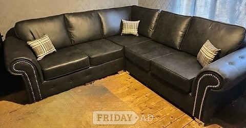 2 CORNER 2 OAKLAND SOFA IN RENO BLACK WITH FOOTSTOOL