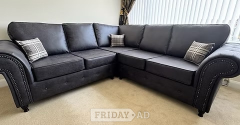 Rotherham 2 CORNER 2 OAKLAND SOFA IN RENO BLACK WITH FOOTSTOOL