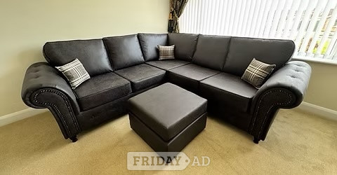 2 CORNER 2 OAKLAND SOFA IN RENO BLACK WITH FOOTSTOOL - Furniture in Rotherham
