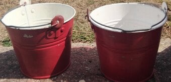 FIRE BUCKETS 1 PAIR VINTAGE with 2 SMALL BUCKETS 