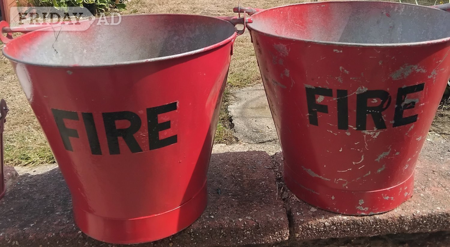 FIRE BUCKETS 1 PAIR VINTAGE with 2 SMALL BUCKETS 