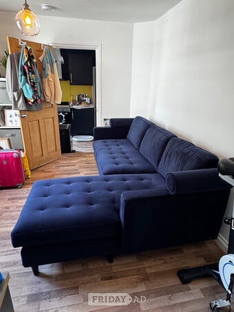 Blue Suede / velvet Dunelm Corner sofa