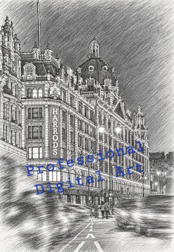 Harrods London - Digital Pencil Sketch