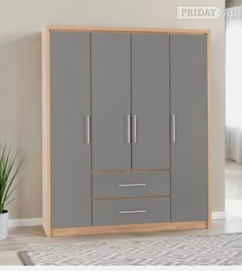 SEVILLE 4 DOOR 2 DRAWER WARDROBE - GREY GLOSS