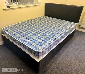 4 Foot Economy Mattress with black divan base and headboard