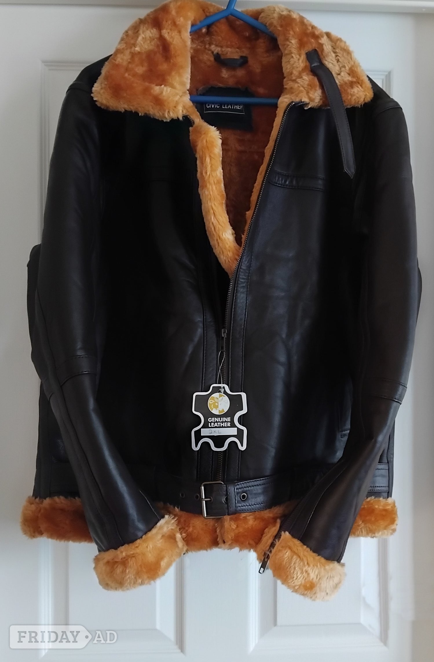Brown Leather Bomber Jacket and New Faux Leather Motor Biker Jack