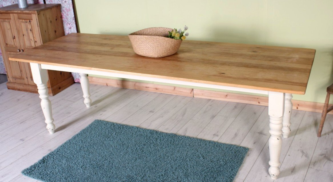 UK Delivery - Huge Painted Farmhouse Pine Table - Legs Detach