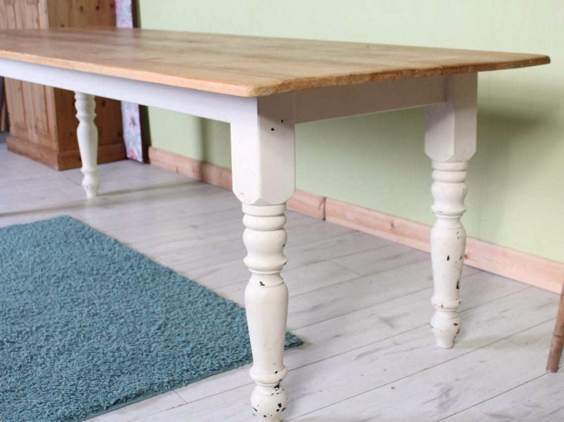 UK Delivery - Huge Painted Farmhouse Pine Table - Legs Detach - Furniture