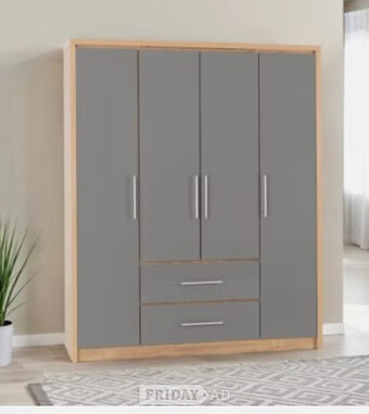 SEVILLE 4 DOOR 2 DRAWER WARDROBE - GREY GLOSS