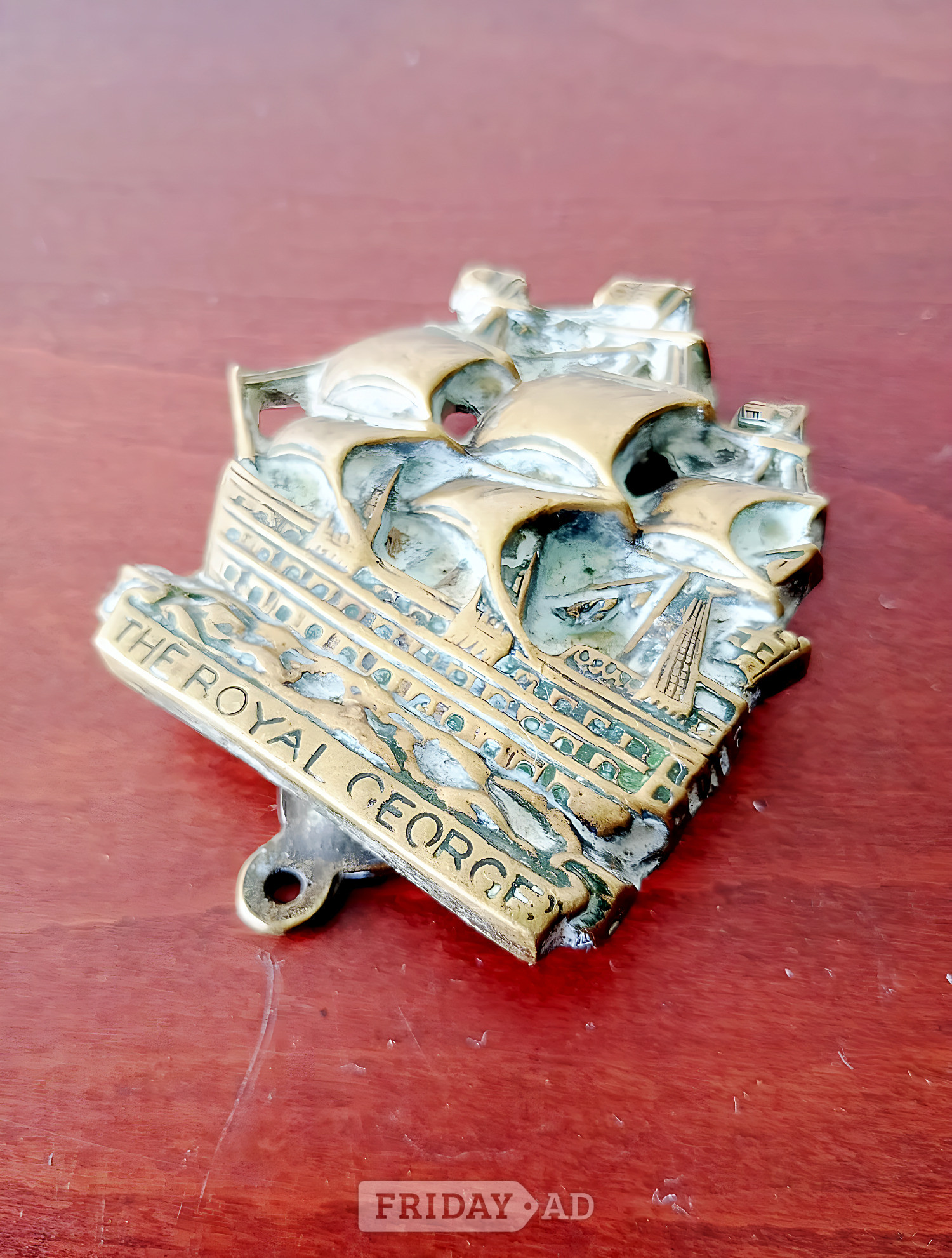 1940's Brass Door Knocker Ornament THE ROYAL GEORGE Sailing Ship  in Hove