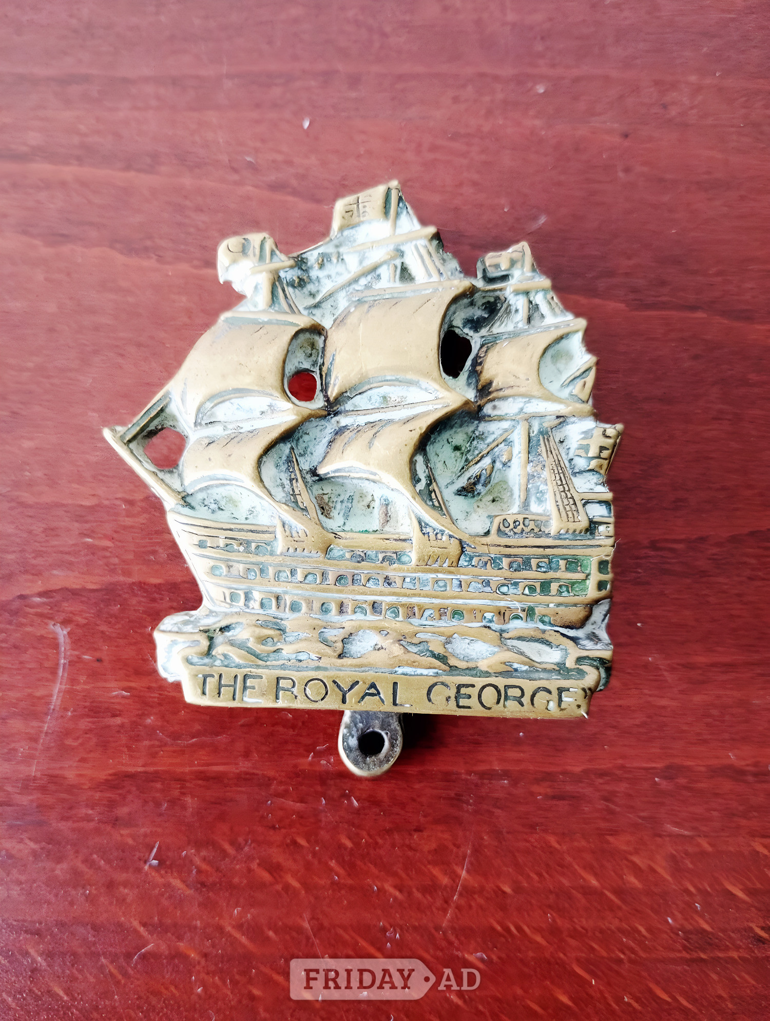 1940's Brass Door Knocker Ornament THE ROYAL GEORGE Sailing Ship 