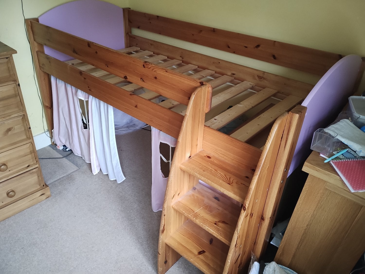 Petworth Stompa Mid Sleeper bed with Storage Cube cupboards - Pine/Pink