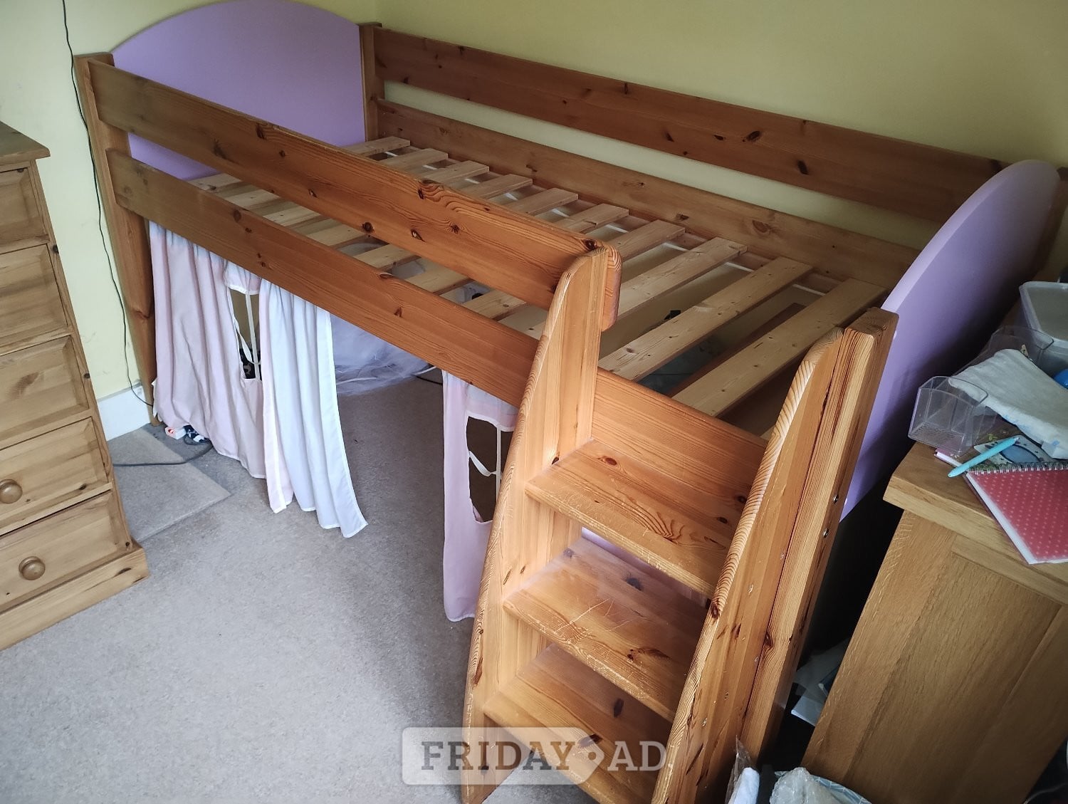Petworth Stompa Mid Sleeper bed with Storage Cube cupboards - Pine/Pink