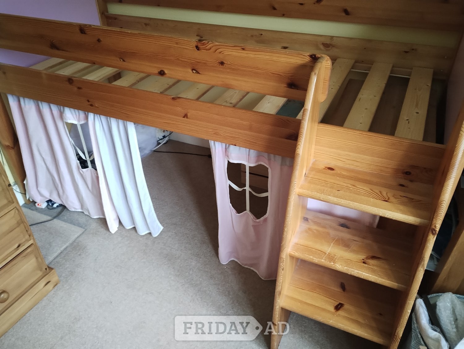 Stompa Mid Sleeper bed with Storage Cube cupboards - Pine/Pink - Furniture in Petworth