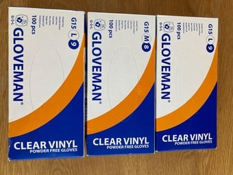 Gloveman clear vinyl gloves 3 boxes of 100