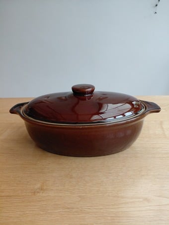 Vintage Brown Denby Stoneware Ceramic Casserole Dish with Lid 