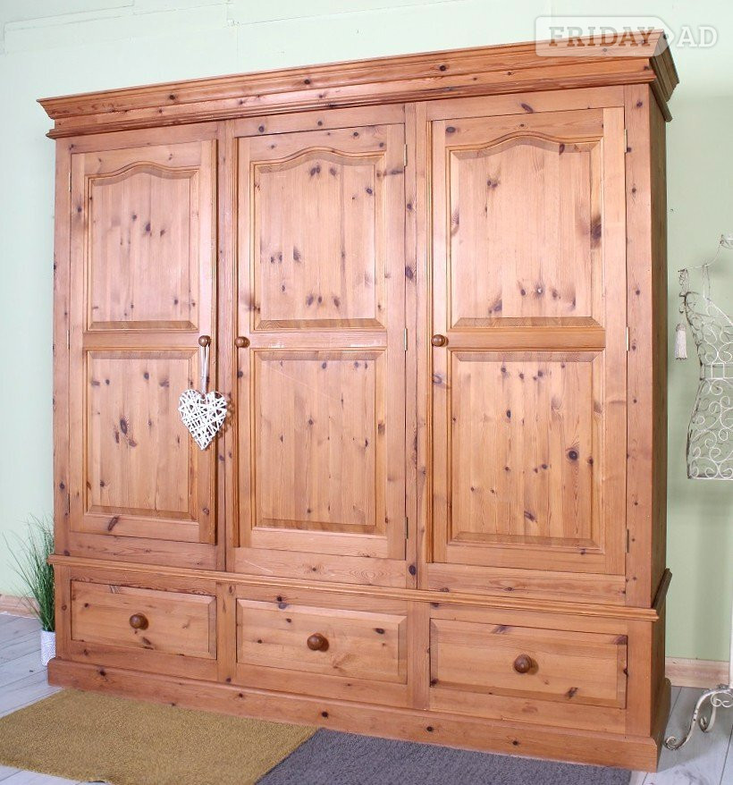 Nationwide Delivery - Large Triple Pine Farmhouse Wardrobe Clean  in Hailsham
