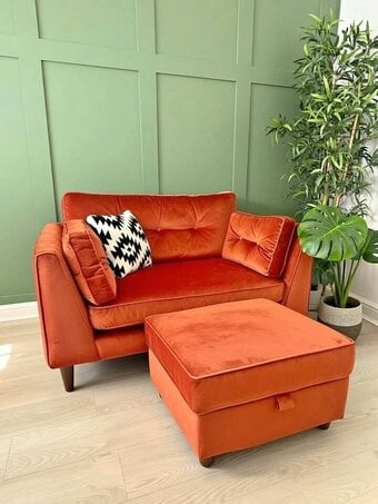 Sofology Velvet Cricket Burnt Orange Armchair/Loveseat With Foots