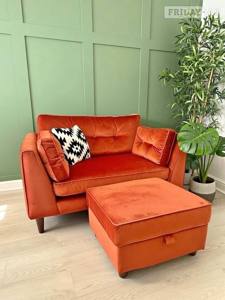 Sofology Velvet Cricket Burnt Orange Armchair/Loveseat With Foots in London