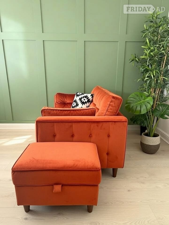 Sofology Velvet Cricket Burnt Orange Armchair/Loveseat With Foots