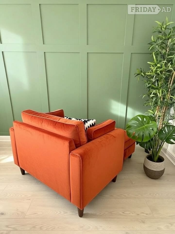 London Sofology Velvet Cricket Burnt Orange Armchair/Loveseat With Foots
