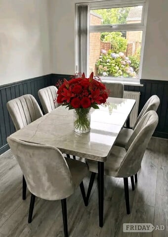 sintered stone or ceramic lovely dinning set up 