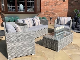 Portofino 2+1+1 Garden Luxury Outdoor Sofa Set Grey Weave Rattan 